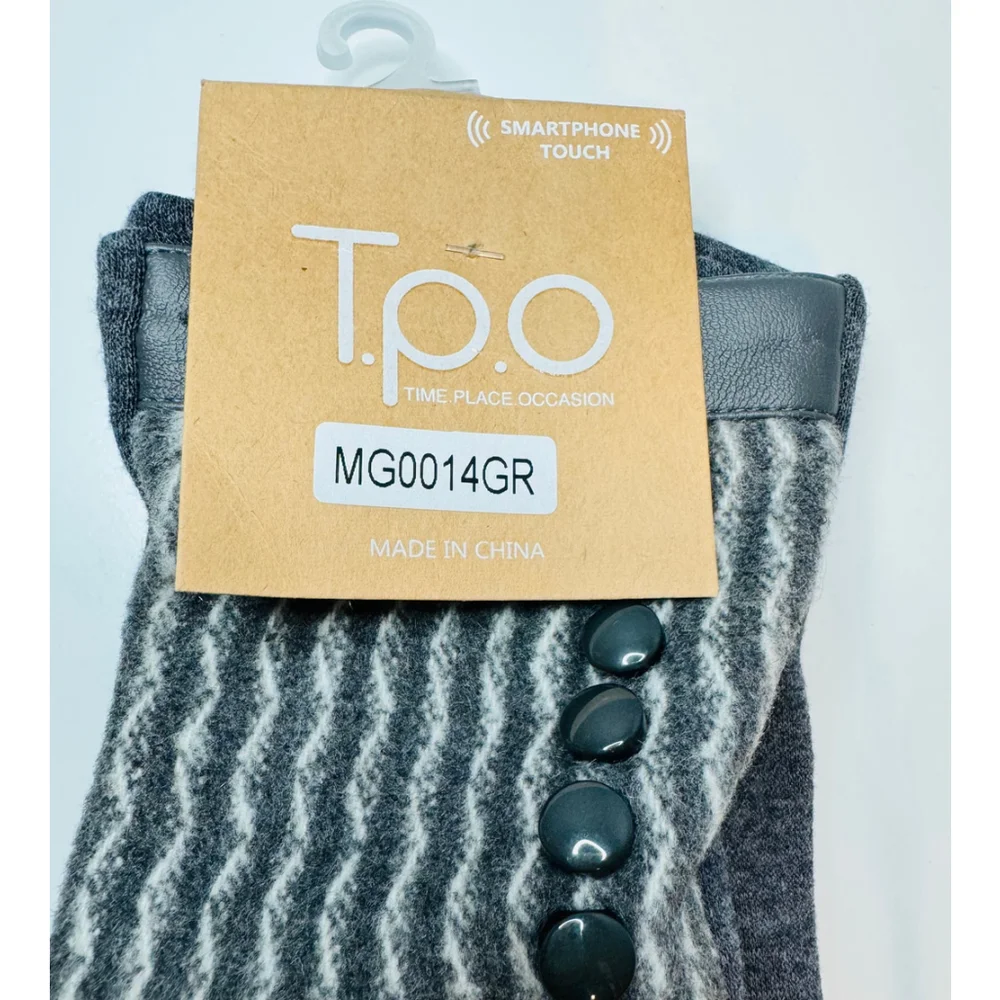 T.P.O Gray Striped Touchscreen Gloves with Button Detail